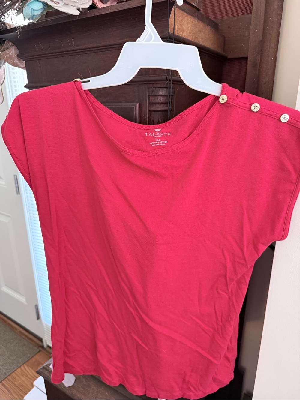 Talbots Hot Pink Short Sleeve Tee with Shoulder Buttons